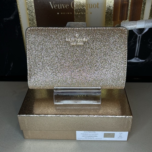 kate spade Handbags - KATE SPADE | Glimmer Glitter Medium Compact Bifold Wallet in Gold
